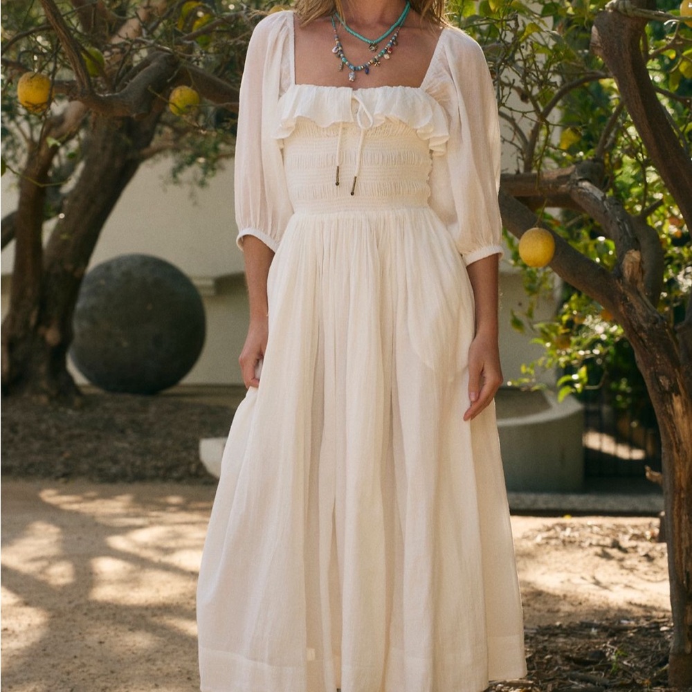 Free People Cream Midi Peasant Dress
